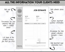 Load image into Gallery viewer, EDITABLE Job Estimate Template, Editable Small Business Template, Invoice Order, Job Estimate Form, Word, Canva, Google Docs, Quote, Proposal | Stripe

