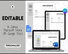 Load image into Gallery viewer, EDITABLE Job Estimate Template, Editable Small Business Template, Invoice Order, Job Estimate Form, Word, Canva, Google Docs, Quote, Proposal | Stripe
