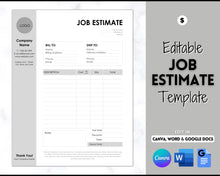 Load image into Gallery viewer, EDITABLE Job Estimate Template, Editable Small Business Template, Invoice Order, Job Estimate Form, Word, Canva, Google Docs, Quote, Proposal | Stripe
