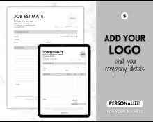 Load image into Gallery viewer, EDITABLE Job Estimate Template, Small Business Template, Invoice Order, Job Estimate Form, Word, Canva, Google Docs, Quote, Proposal
