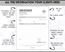 Load image into Gallery viewer, EDITABLE Job Estimate Template, Small Business Template, Invoice Order, Job Estimate Form, Word, Canva, Google Docs, Quote, Proposal
