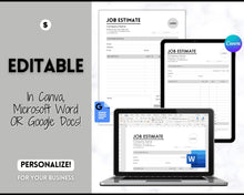 Load image into Gallery viewer, EDITABLE Job Estimate Template, Small Business Template, Invoice Order, Job Estimate Form, Word, Canva, Google Docs, Quote, Proposal
