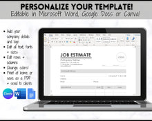 Load image into Gallery viewer, EDITABLE Job Estimate Template, Small Business Template, Invoice Order, Job Estimate Form, Word, Canva, Google Docs, Quote, Proposal
