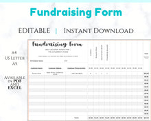 Load image into Gallery viewer, EDITABLE Kids Fundraising Form | Fundraiser | Charitable Donation Tracker | Order Schedule | Silent Auction Bidding Sheet | Raise Money
