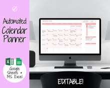 Load image into Gallery viewer, EDITABLE Monthly Calendar, Monthly Planner Template, Automated Spreadsheet, Google Sheets, Excel, Annual, To Do List, Undated Schedule - Purple
