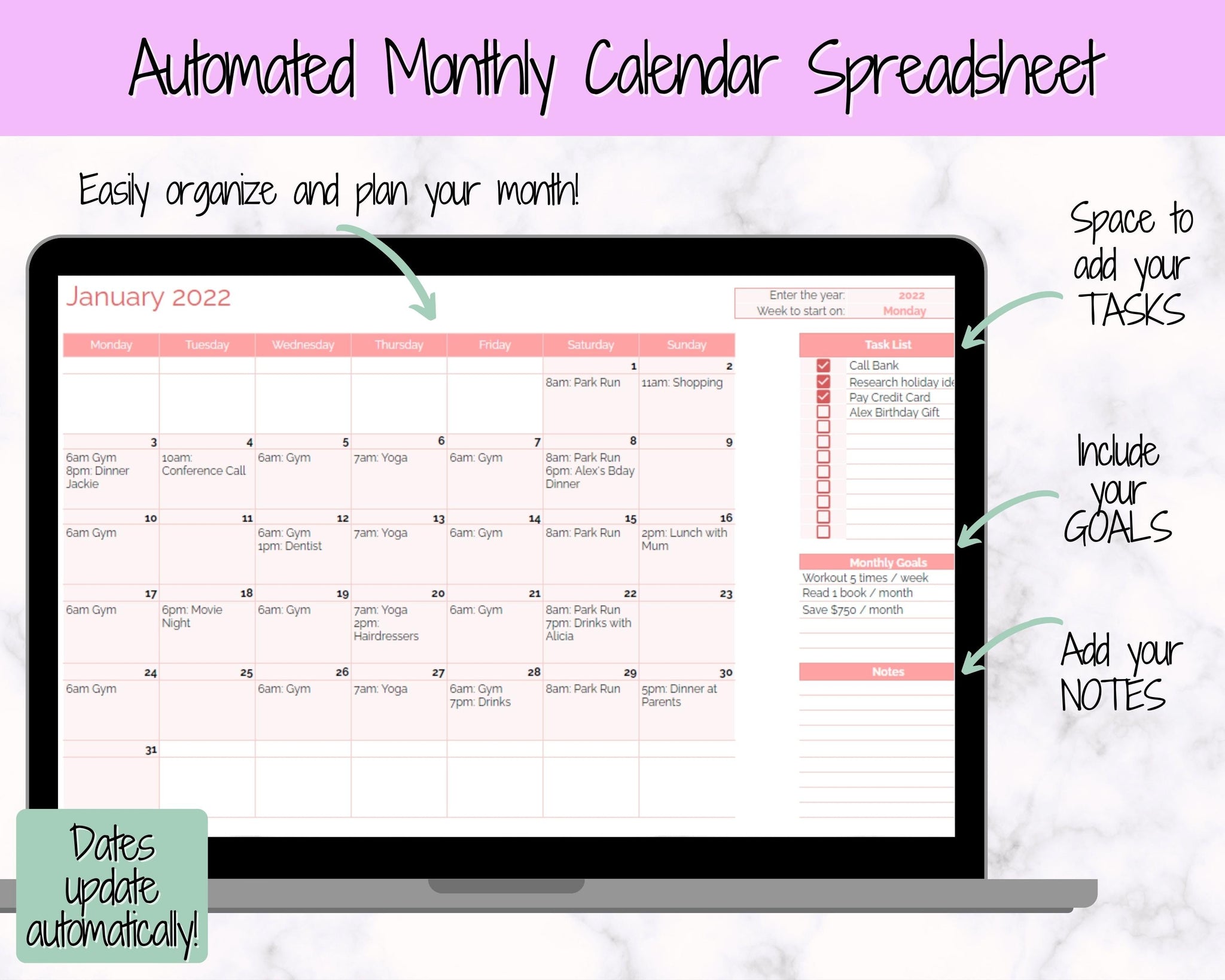 Excel Monthly Calendar Template