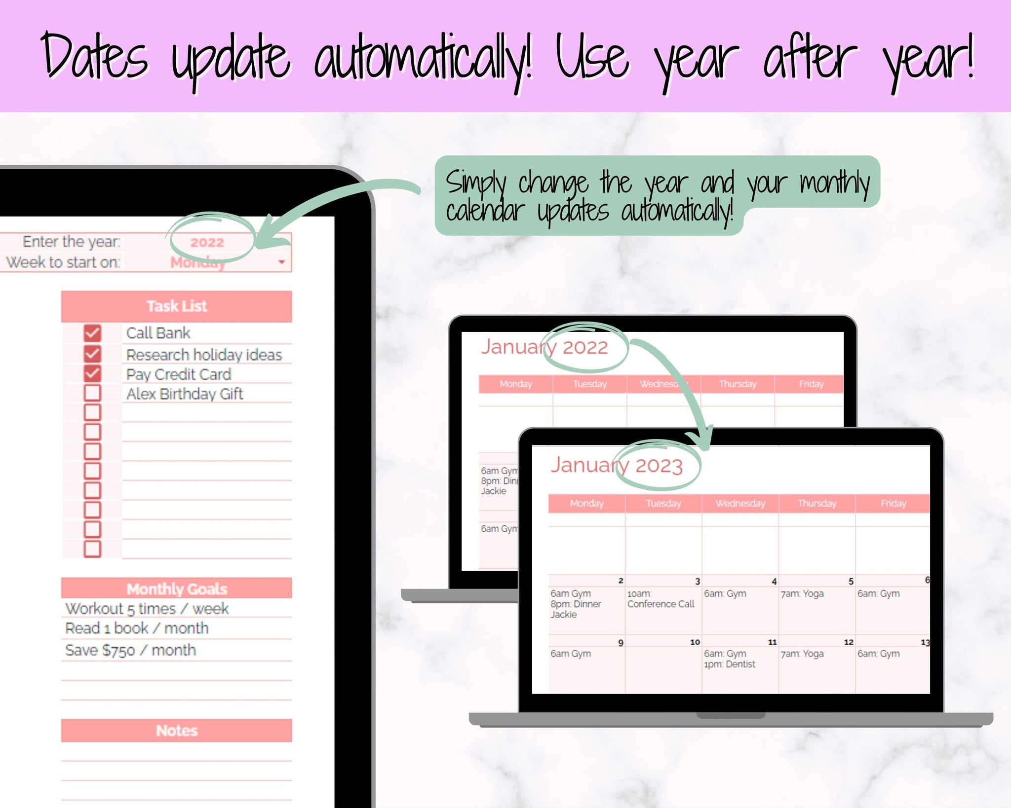 Editable Monthly Calendar Planner Google Sheets Excel Purple