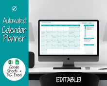 Load image into Gallery viewer, EDITABLE Monthly Calendar, Monthly Planner Template, Automated Spreadsheet, Google Sheets, Excel, Annual, To Do List, Undated Schedule - Teal
