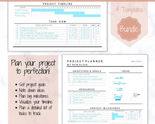 Load image into Gallery viewer, EDITABLE Project Planner! Printable Template BUNDLE, Work, Business, Student, Academic, Goal Planner, Gantt Timeline, Productivity Tracker
