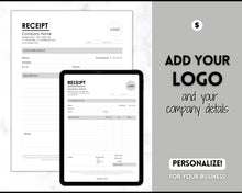 Load image into Gallery viewer, EDITABLE Receipt Template, Receipt Form, Small Business, Invoice Order, Job Estimate Form, Word, Canva, Google Docs, Quote, Proposal
