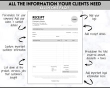 Load image into Gallery viewer, EDITABLE Receipt Template, Receipt Form, Small Business, Invoice Order, Job Estimate Form, Word, Canva, Google Docs, Quote, Proposal
