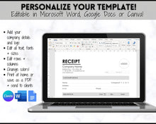 Load image into Gallery viewer, EDITABLE Receipt Template, Receipt Form, Small Business, Invoice Order, Job Estimate Form, Word, Canva, Google Docs, Quote, Proposal
