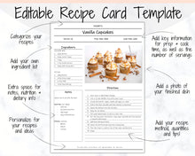 Load image into Gallery viewer, EDITABLE Recipe Book template, Recipe Sheet Template, Recipe Cards, Minimal Recipe Binder, 8.5x11 Printable Farmhouse, Food Planner Journal - Photo Ink Free
