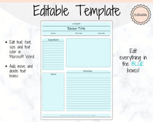 Load image into Gallery viewer, EDITABLE Recipe Book template, Recipe Sheet Template, Recipe Cards, Minimal Recipe Binder, 8.5x11 Printable Farmhouse, Food Planner Journal - Photo Ink Free
