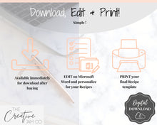 Load image into Gallery viewer, EDITABLE Recipe Book template, Recipe Sheet Template, Recipe Cards, Minimal Recipe Binder, 8.5x11 Printable Farmhouse, Food Planner Journal - Photo Ink Free
