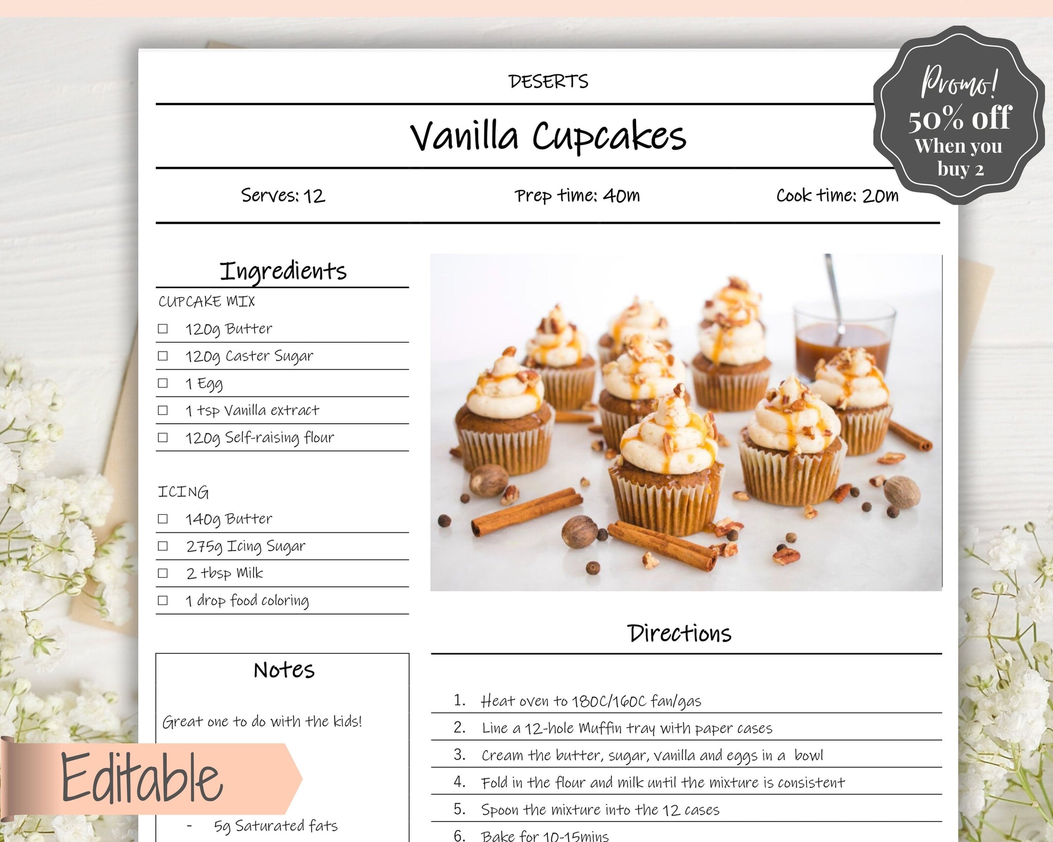 Editable Recipe Book Template, Recipe Sheets, Recipe Cards