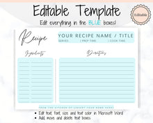 Load image into Gallery viewer, EDITABLE Recipe Card template, Recipe Template, Recipe Cards Printable, Simple, Retro, 4x6, Insert, Minimal, Sheet, Recipe Box, Sheet, Book | Style 1

