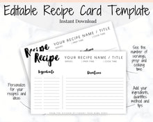 Load image into Gallery viewer, EDITABLE Recipe Card template, Recipe Template, Recipe Cards Printable, Simple, Retro, 4x6, Insert, Minimal, Sheet, Recipe Box, Sheet, Book | Style 2
