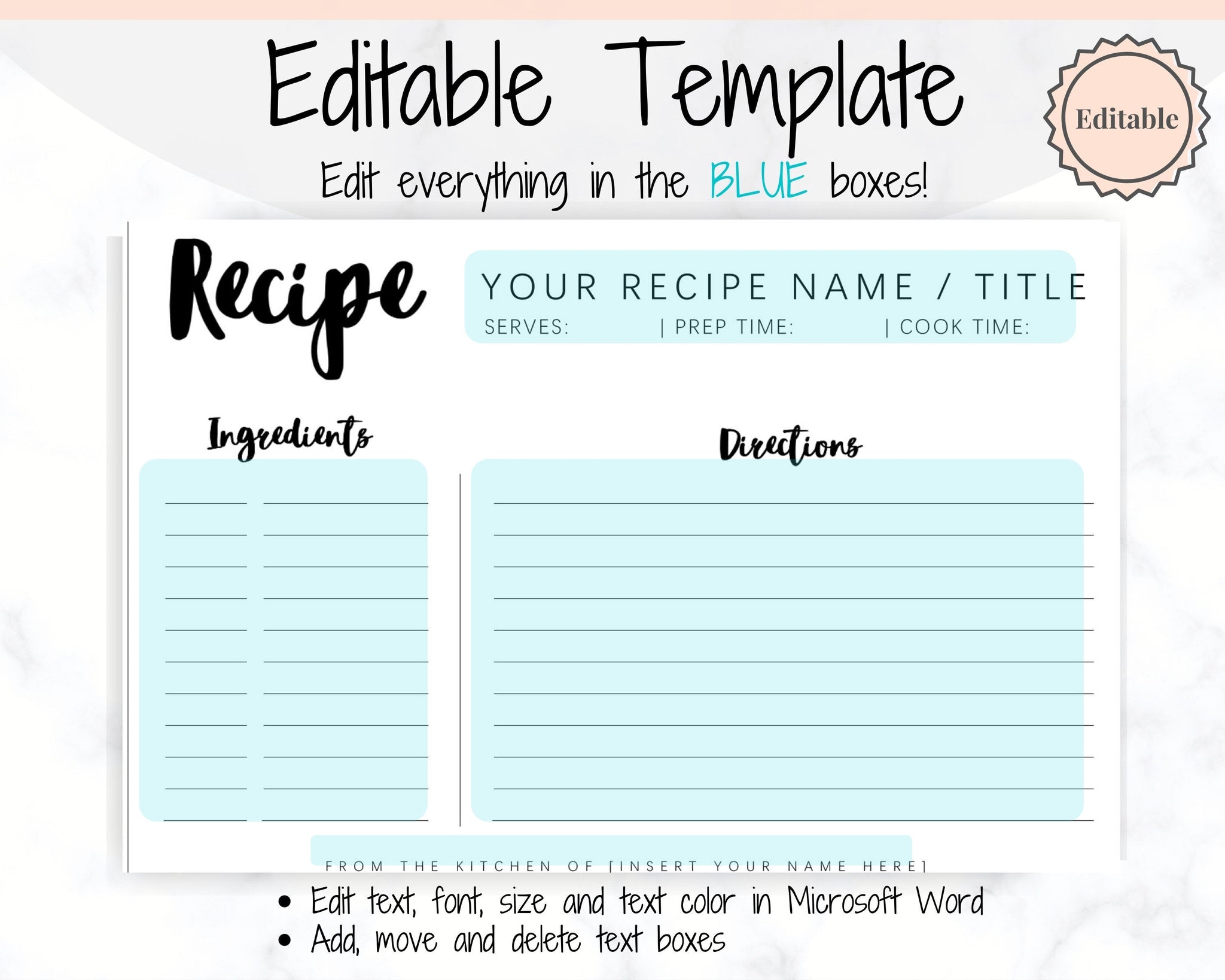editable recipe card template printable | style 2