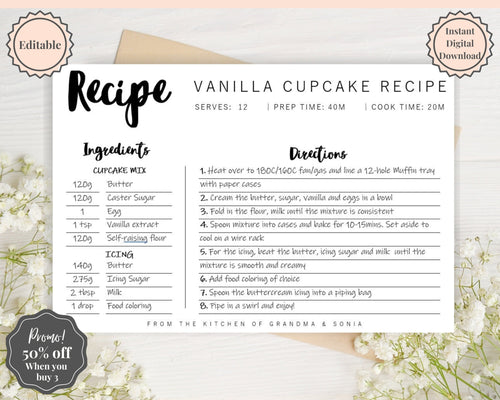 EDITABLE Recipe Card template, Recipe Template, Recipe Cards Printable, Simple, Retro, 4x6, Insert, Minimal, Sheet, Recipe Box, Sheet, Book | Style 2