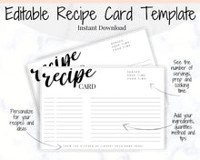 Load image into Gallery viewer, EDITABLE Recipe Card template, Recipe Template, Recipe Cards Printable, Simple, Retro, 4x6, Insert, Minimal, Sheet, Recipe Box, Sheet, Book | Style 4
