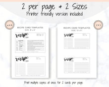 Load image into Gallery viewer, EDITABLE Recipe Card template, Recipe Template, Recipe Cards Printable, Simple, Retro, 4x6, Insert, Minimal, Sheet, Recipe Box, Sheet, Book | Style 4
