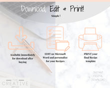 Load image into Gallery viewer, EDITABLE Recipe Card template, Recipe Template, Recipe Cards Printable, Simple, Retro, 4x6, Insert, Minimal, Sheet, Recipe Box, Sheet, Book | Style 4
