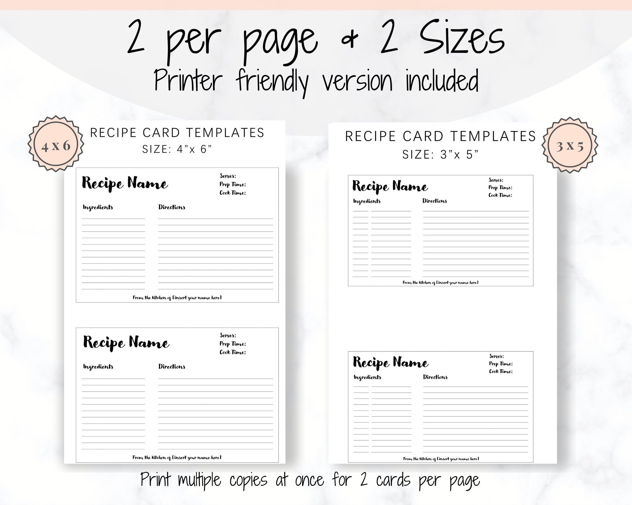 Collection of recipe card or sheet templates for making notes