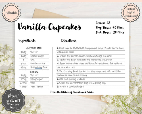 EDITABLE Recipe Card template, Recipe Template, Recipe Cards Printable, Simple, Retro, 4x6, Insert, Minimal, Sheet, Recipe Box, Sheet, Book | Style 5