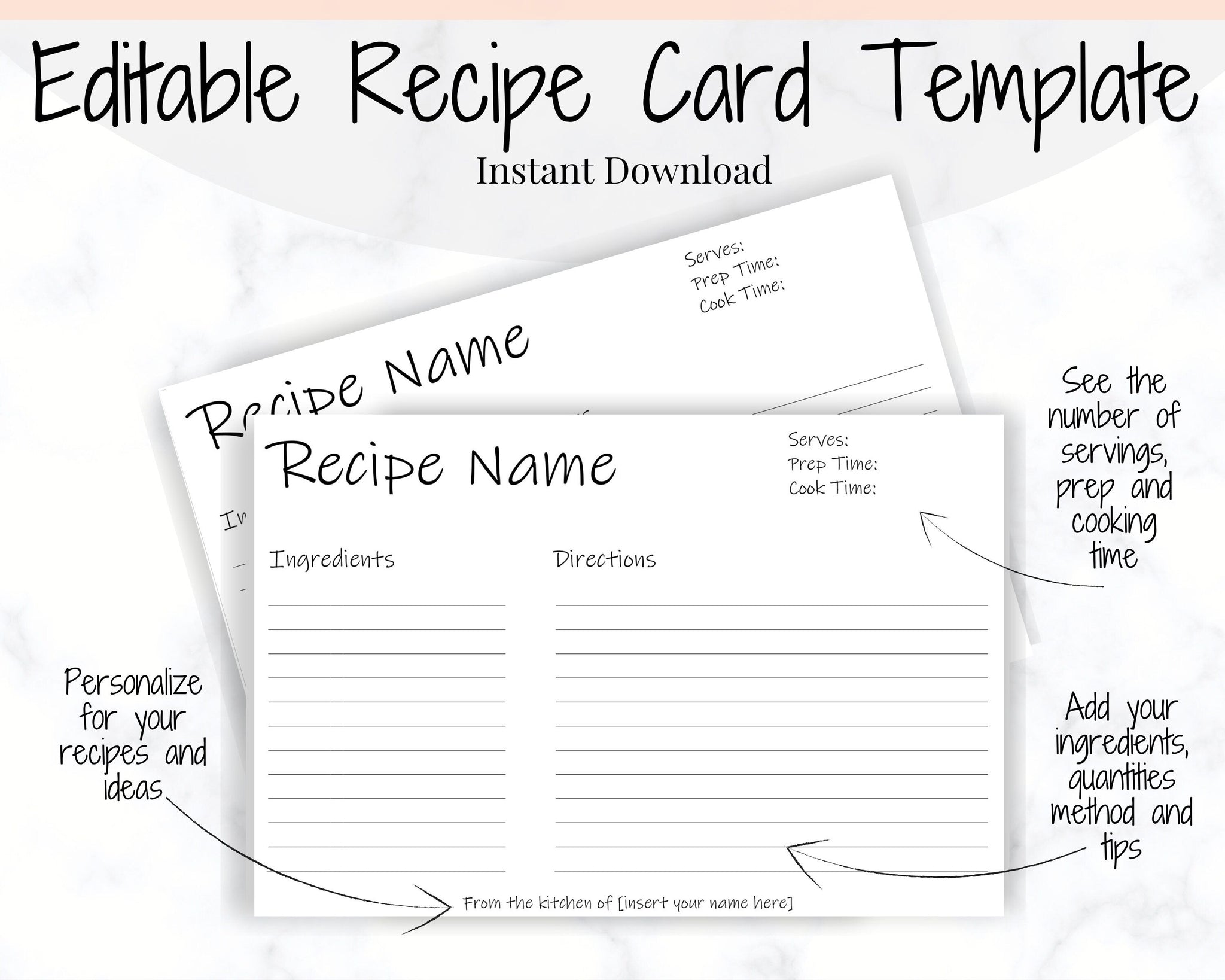 EDITABLE Recipe Card Template Printable