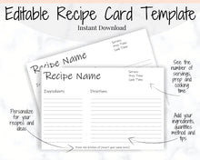 Load image into Gallery viewer, EDITABLE Recipe Card template, Recipe Template, Recipe Cards Printable, Simple, Retro, 4x6, Insert, Minimal, Sheet, Recipe Box, Sheet, Book | Style 6
