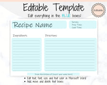 Load image into Gallery viewer, EDITABLE Recipe Card template, Recipe Template, Recipe Cards Printable, Simple, Retro, 4x6, Insert, Minimal, Sheet, Recipe Box, Sheet, Book | Style 6
