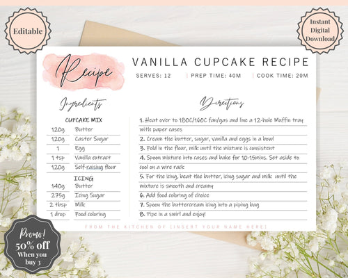 EDITABLE Recipe Card template, Recipe Template, Recipe Cards Printable, Simple, Retro, 4x6, Insert, Minimal, Sheet, Recipe Box, Sheet, Book | Style 7