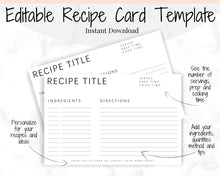 Load image into Gallery viewer, EDITABLE Recipe Card template, Recipe Template, Recipe Cards Printable, Simple, Retro, 4x6, Insert, Minimal, Sheet, Recipe Box, Sheet, Book | Style 8
