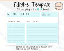 Load image into Gallery viewer, EDITABLE Recipe Card template, Recipe Template, Recipe Cards Printable, Simple, Retro, 4x6, Insert, Minimal, Sheet, Recipe Box, Sheet, Book | Style 8
