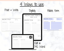 Load image into Gallery viewer, EDITABLE Recipe Card template, Recipe Template, Recipe Cards Printable, Simple, Retro, 4x6, Insert, Minimal, Sheet, Recipe Box, Sheet, Book | Style 8
