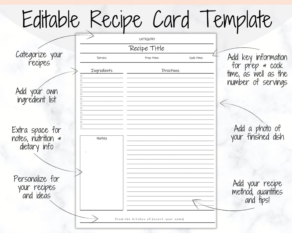 Blank Recipe Book to Fill With Your Own Recipes: Custom Fillable Family  Recipe Book, 100 Pages of Blank Recipe Templates