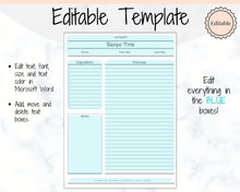 Load image into Gallery viewer, EDITABLE Recipe Sheet Template, Recipe Book template, Recipe Cards, Minimal Recipe Binder, 8.5x11 Printable Farmhouse, Food Planner Journal - No Photo Ink Free
