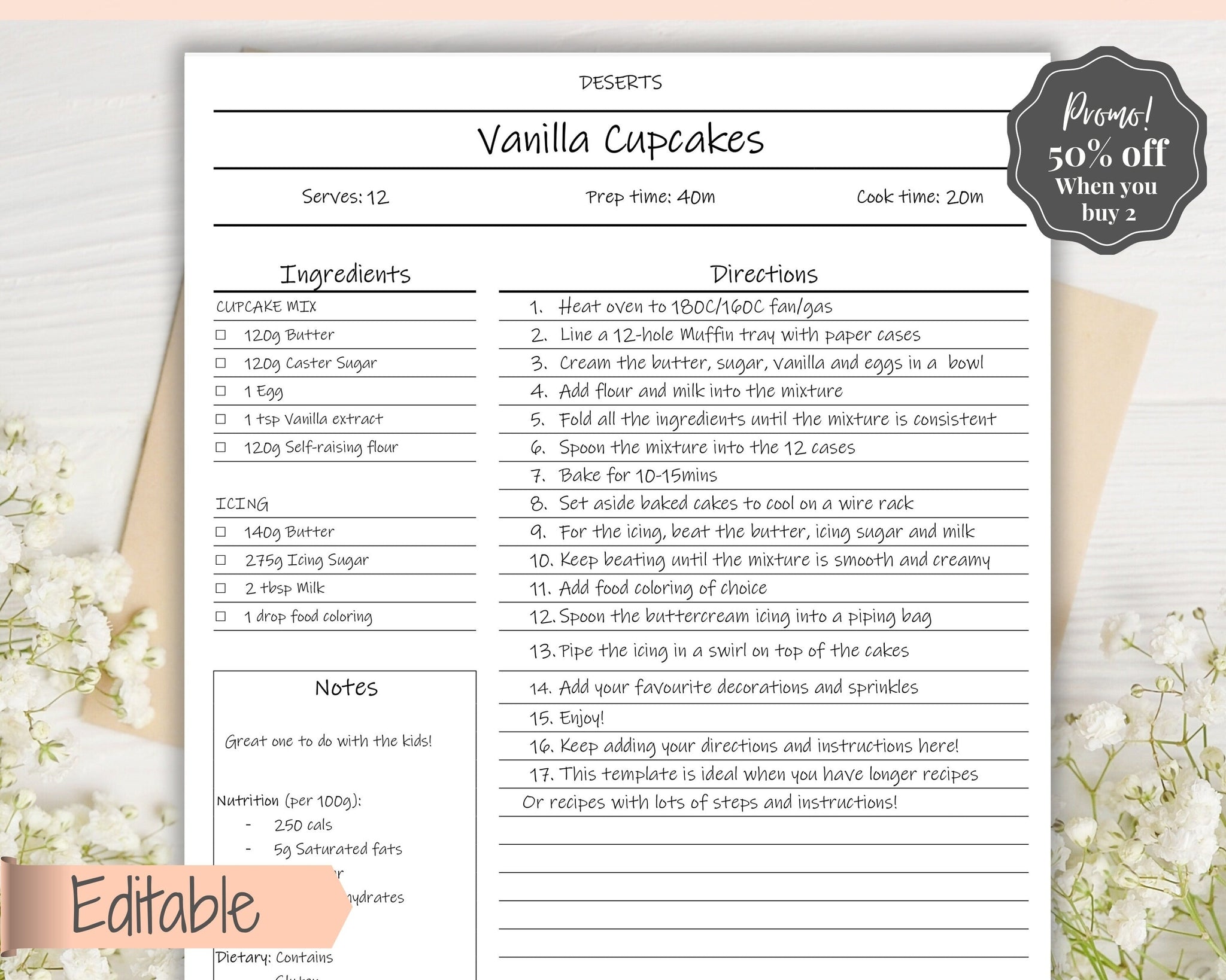 Recipe Page Printables/ 8 1/2 X 11/ Instant Recipe Sheet/cute Recipe Pages/ Recipe  Book Printables/ Blank Recipe Page/ Digital Download 