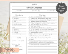 Load image into Gallery viewer, EDITABLE Recipe Sheet Template, Recipe Book template, Recipe Cards, Minimal Recipe Binder, 8.5x11 Printable Farmhouse, Food Planner Journal - No Photo Ink Free
