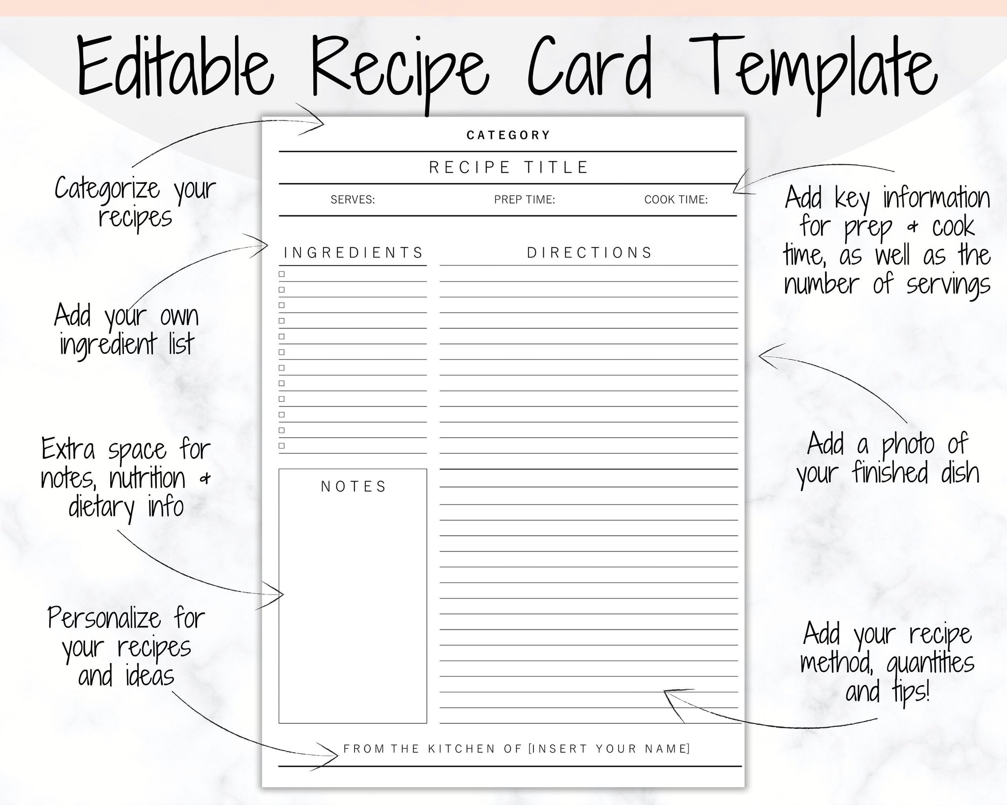 recipe card binder pages Editable Recipe Sheet Template, Recipe Book, Recipe Cards