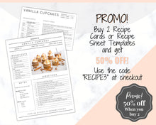 Load image into Gallery viewer, EDITABLE Recipe Sheet Template, Recipe Book template, Recipe Cards, Minimal Recipe Binder, 8.5x11 Printable Farmhouse, Food Planner Journal - No Photo Yu Font
