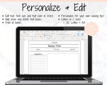 Load image into Gallery viewer, EDITABLE Recipe Sheet Template, Recipe Book template, Recipe Cards, Minimal Recipe Binder, 8.5x11 Printable Farmhouse, Food Planner Journal - Photo Ink Free
