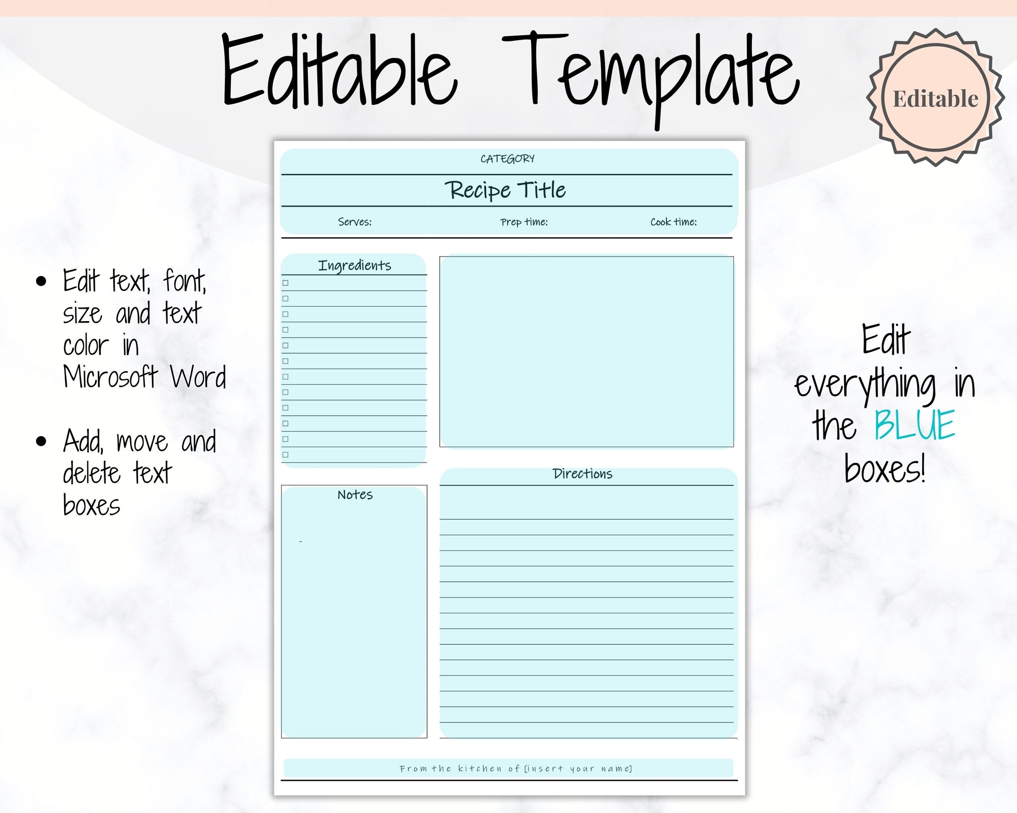 Editable Recipe Sheet Template Printables - Small Photo
