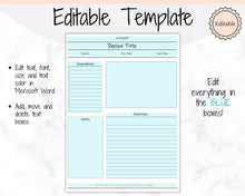 Load image into Gallery viewer, EDITABLE Recipe Sheet Template, Recipe Book template, Recipe Cards, Minimal Recipe Binder, 8.5x11 Printable Farmhouse, Food Planner Journal - Photo Ink Free
