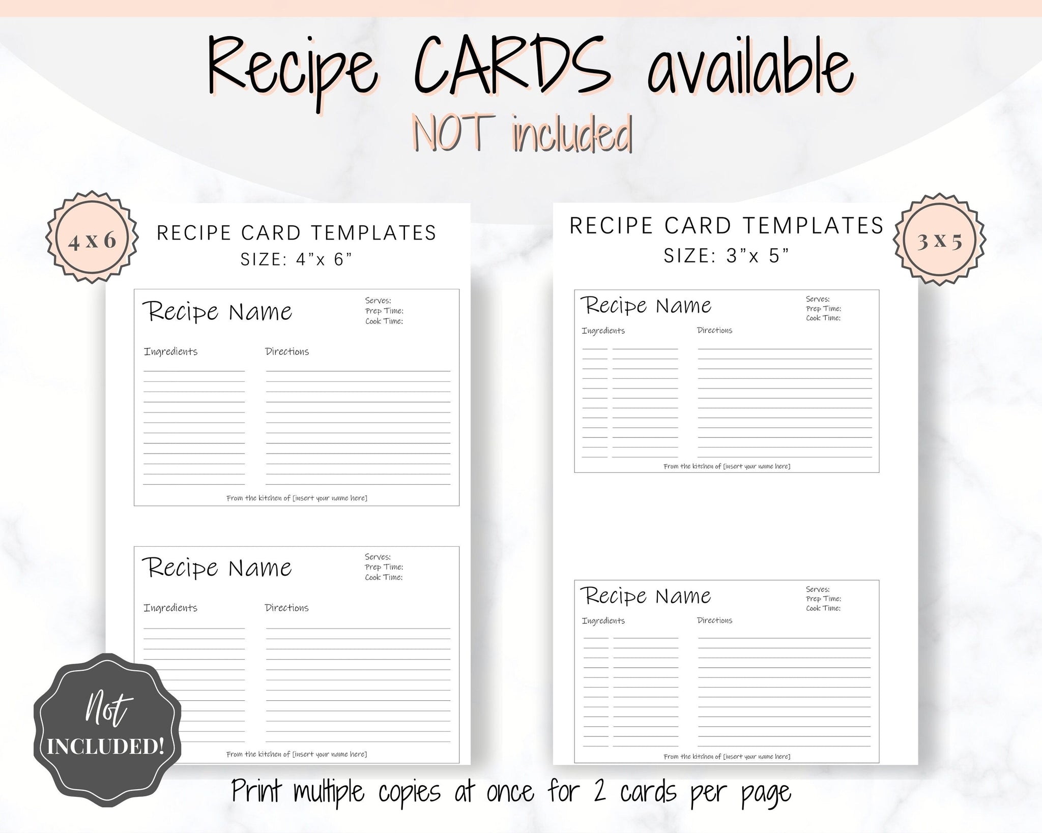 Editable Recipe Sheet Template, Recipe Book, Recipe Cards