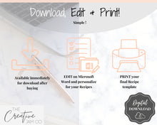 Load image into Gallery viewer, EDITABLE Recipe Sheet Template, Recipe Book template, Recipe Cards, Minimal Recipe Binder, 8.5x11 Printable Farmhouse, Food Planner Journal - Photo Ink Free

