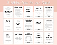 Load image into Gallery viewer, EDITABLE VRBO Vacation Rental Signs! Airbnb Template Bundle, Wifi password Sign, Welcome Book, House Rules, Airbnb Host, Check Out Signage | Bold

