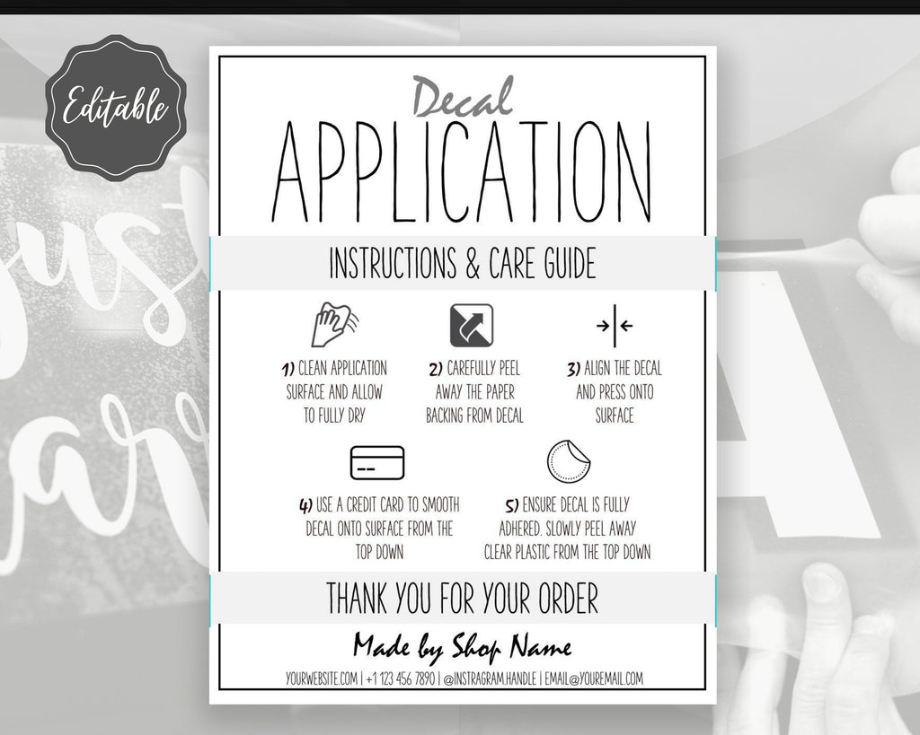 EDITABLE Vinyl Decal Care Card Printable Instructions | Grey editable-vinyl-decal-care-card-printable-instructions-grey