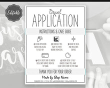 Load image into Gallery viewer, EDITABLE Vinyl Decal Care Card Instructions, Printable Decal Application Order Card, DIY Sticker Seller Packaging Label, Care Cards | Grey
